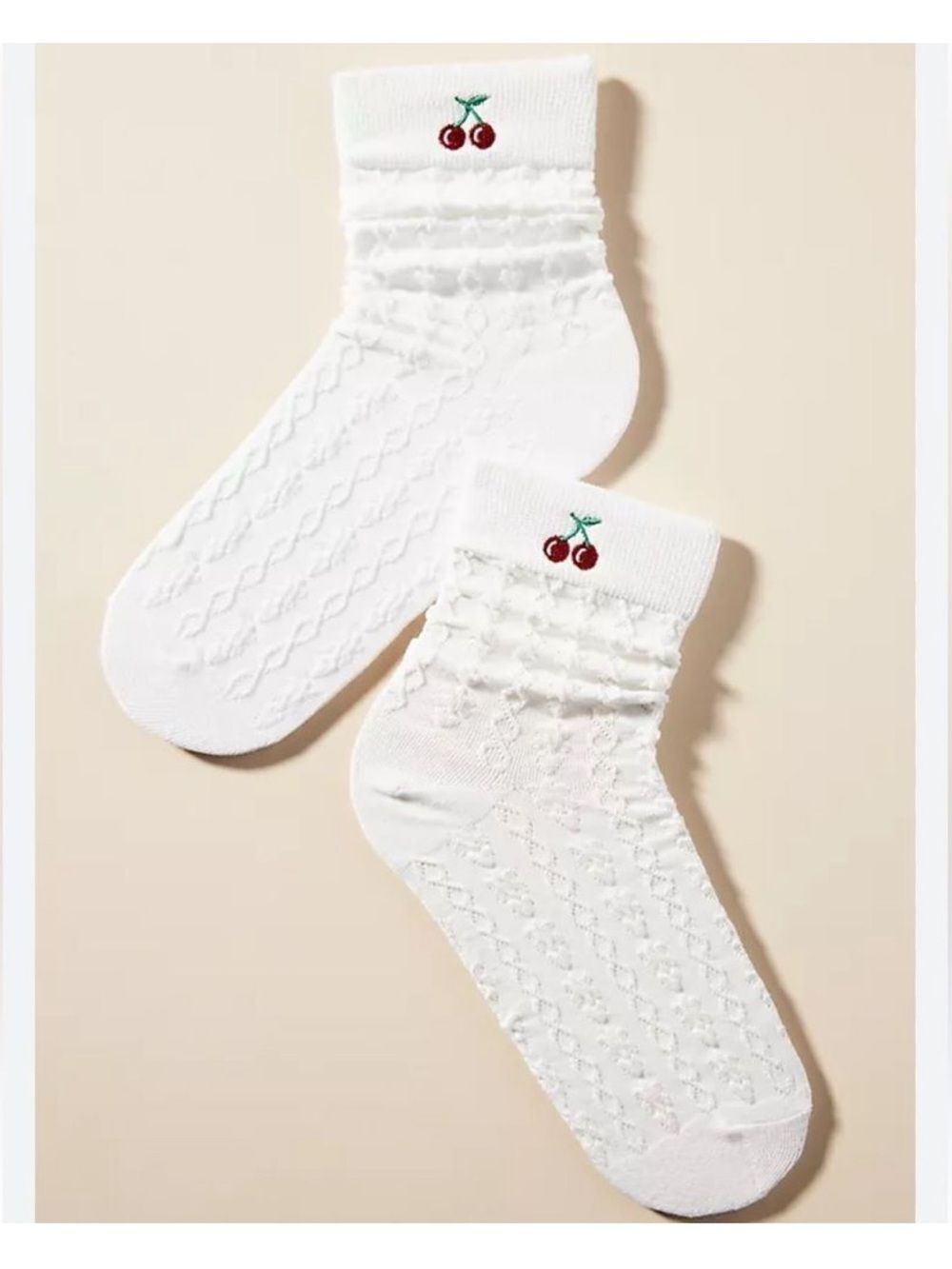 casa clara x Anthropologie Paulina White Embroidered Cherry Cable Knit Socks